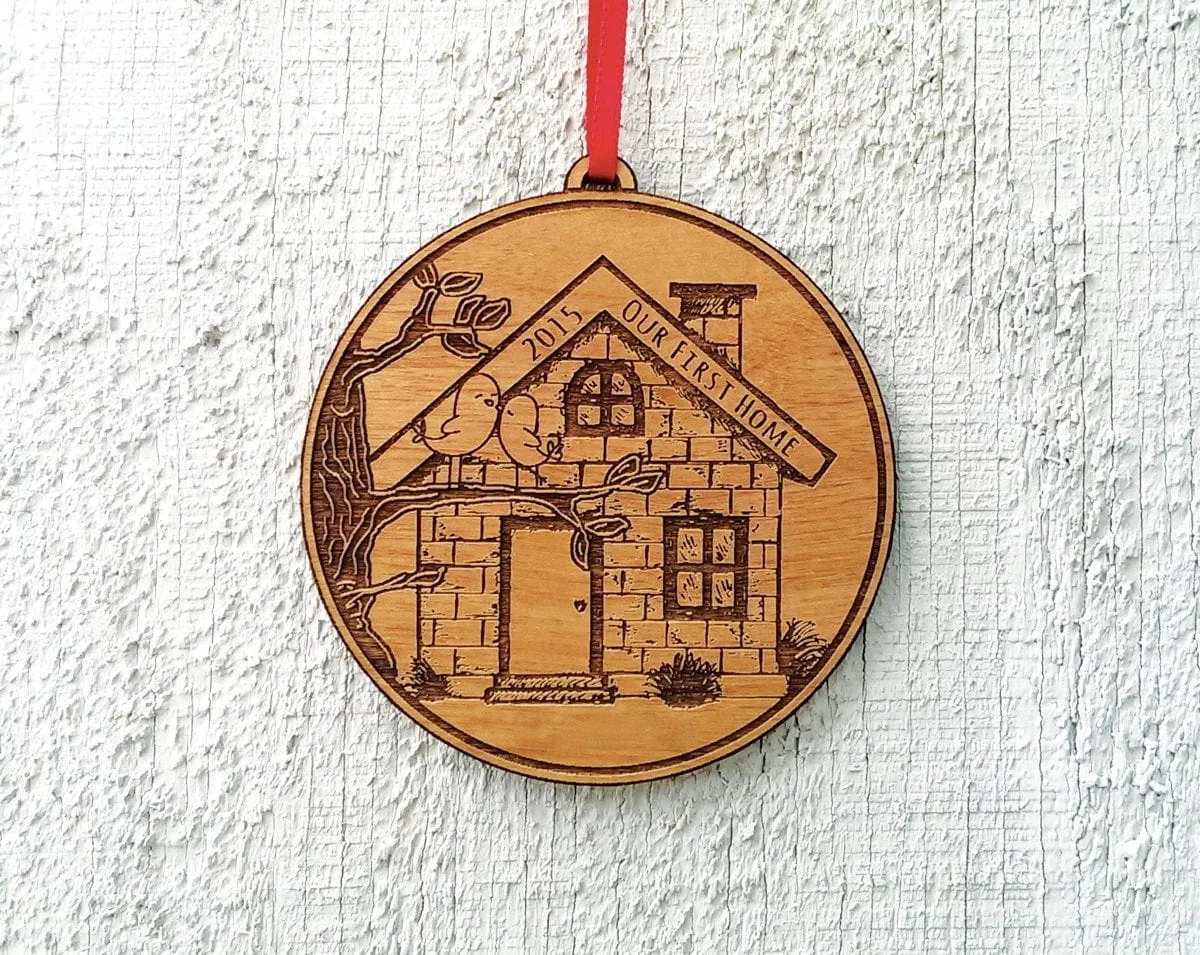 Our First Home Christmas Ornament First House Ornament Personalized Christmas Ornament Engraved with Family Names and Initials Wood Ornament