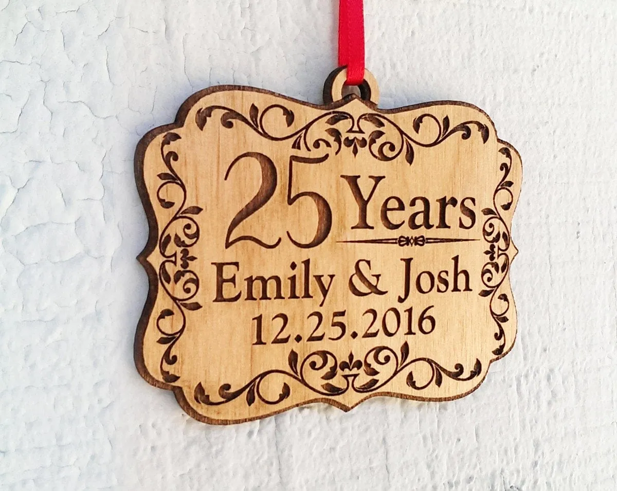 Personalized 25 Years Anniversary Parents Grandparents Wood Ornament Custom with Year for 30th 40th 50th Couple Christmas Wedding Gifts