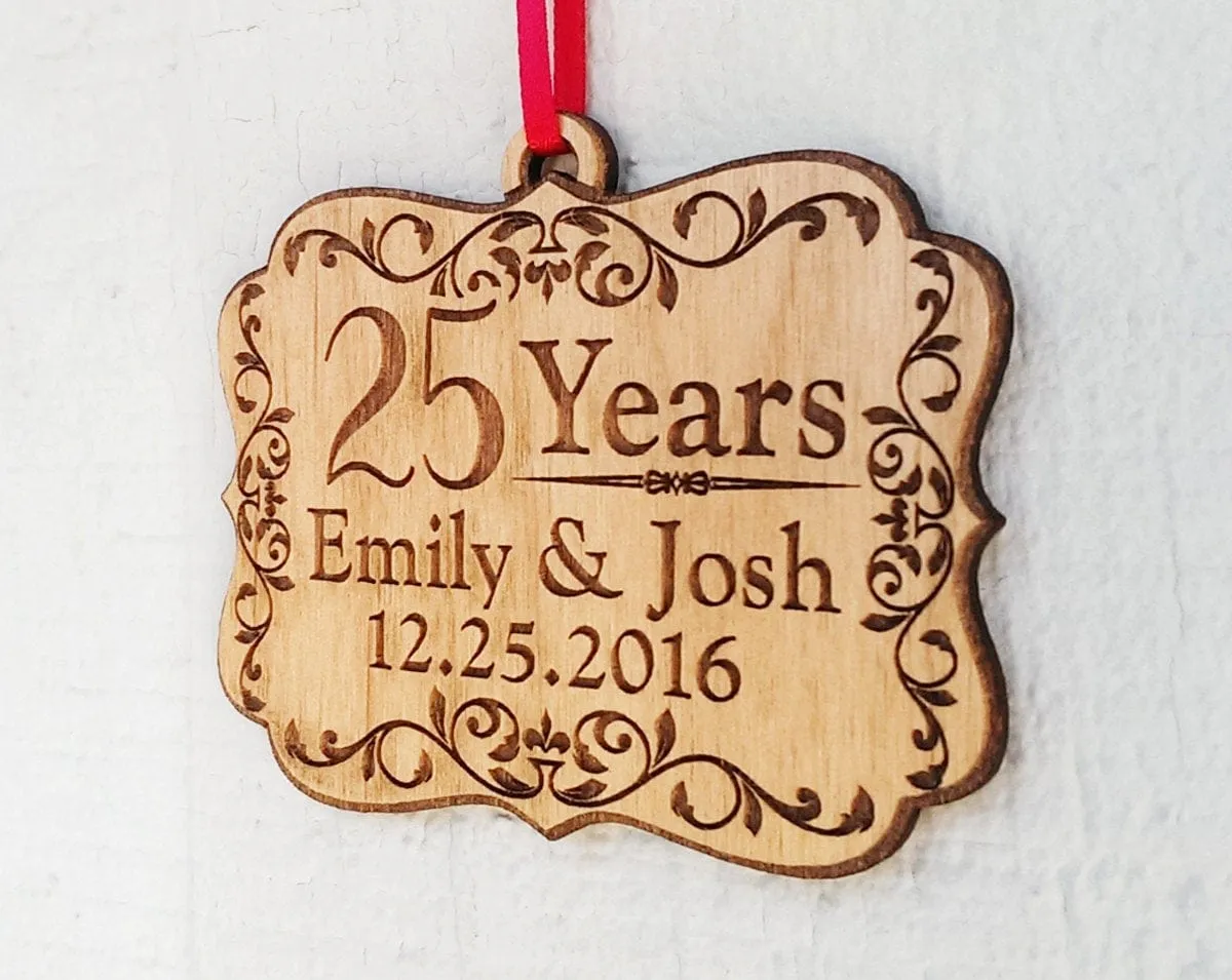 Personalized 25 Years Anniversary Parents Grandparents Wood Ornament Custom with Year for 30th 40th 50th Couple Christmas Wedding Gifts