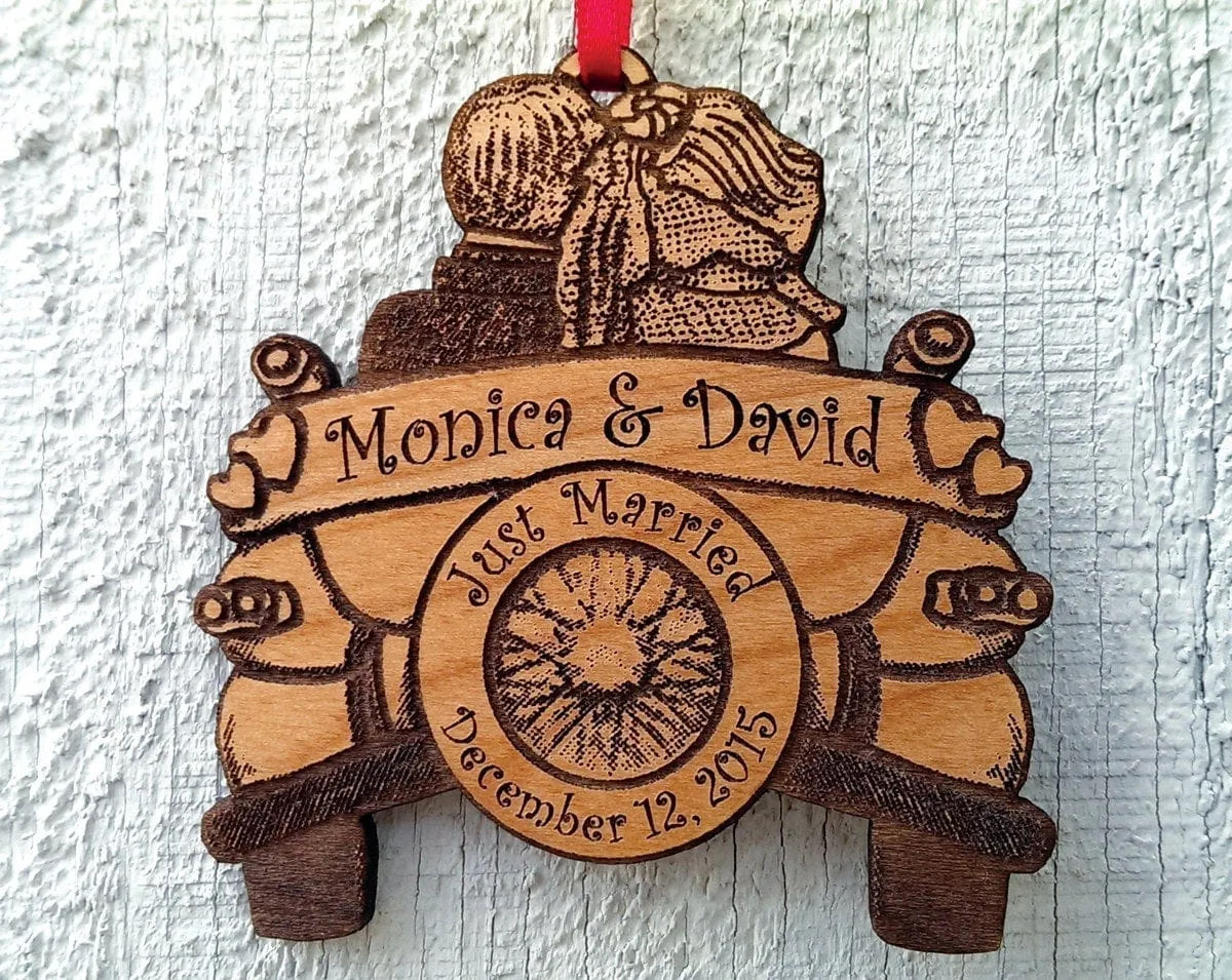 Personalized Just Married Ornament with Date Names Wedding Car Ornament Gift Wedding Gift Our First Christmas Gift Couples Newlywed Bride