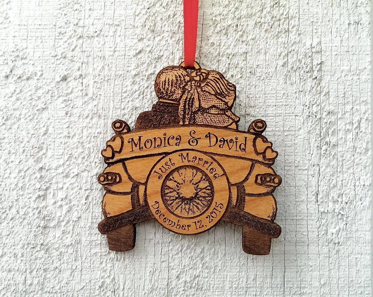 Personalized Just Married Ornament with Date Names Wedding Car Ornament Gift Wedding Gift Our First Christmas Gift Couples Newlywed Bride