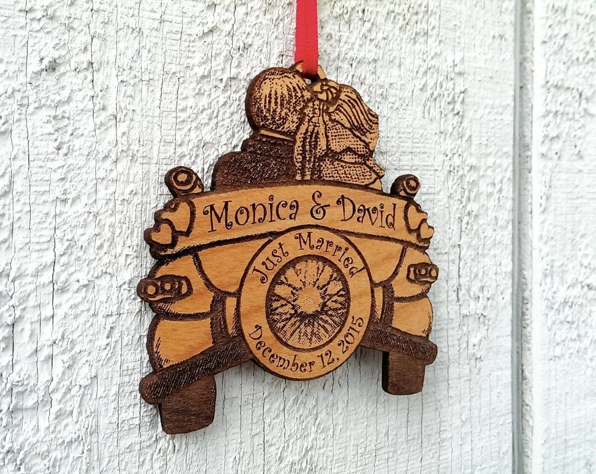 Personalized Just Married Ornament with Date Names Wedding Car Ornament Gift Wedding Gift Our First Christmas Gift Couples Newlywed Bride