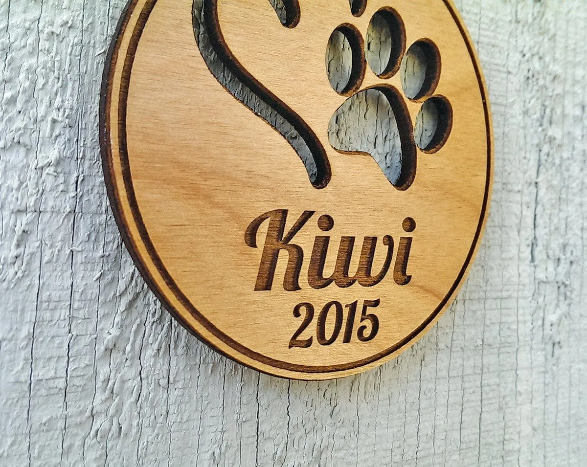 Personalized Pet Ornament Custom Engraved with Heart PawPrint Pets Name and Date Dog Cat Christmas Ornament Gift Holiday Tree Decor Ornament