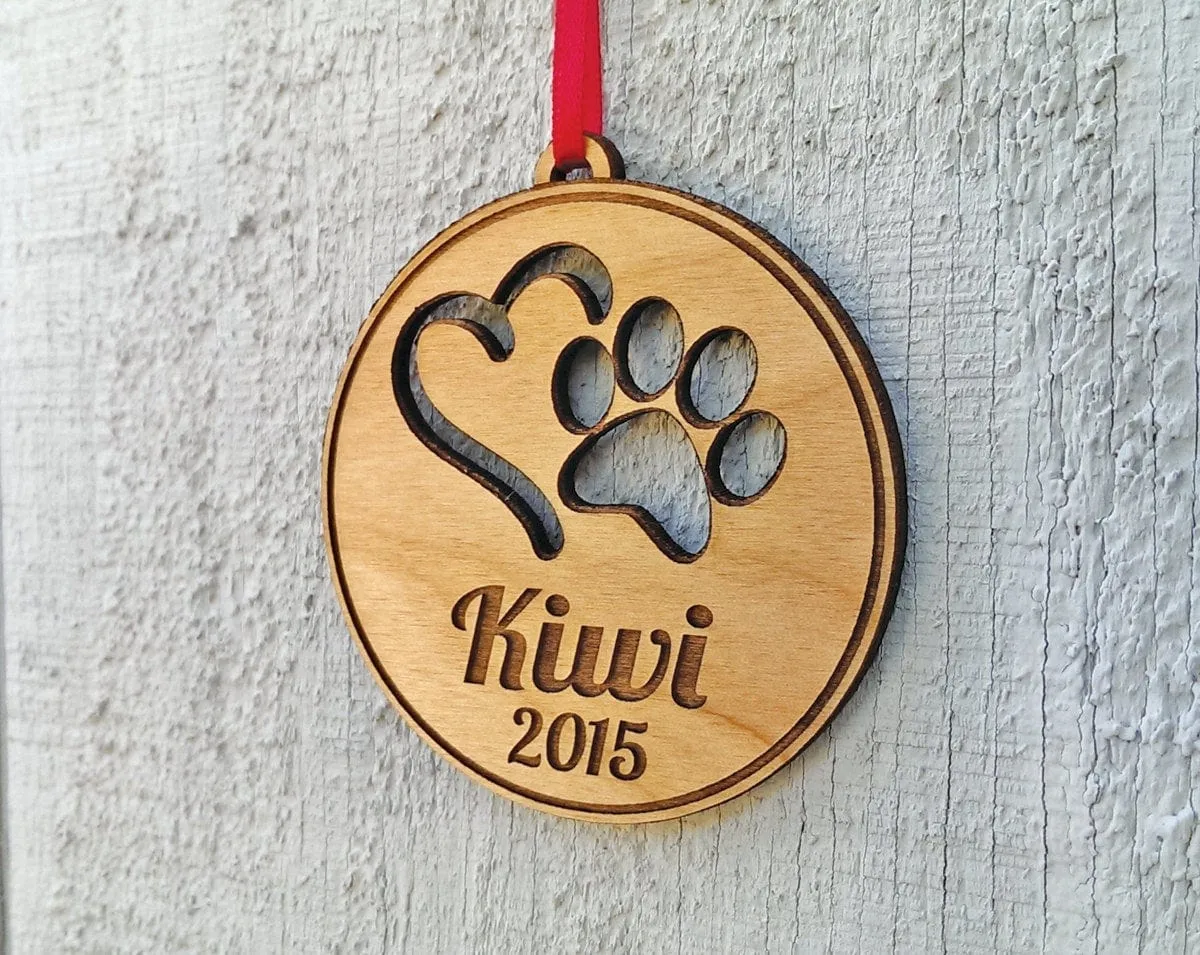 Personalized Pet Ornament Custom Engraved with Heart PawPrint Pets Name and Date Dog Cat Christmas Ornament Gift Holiday Tree Decor Ornament