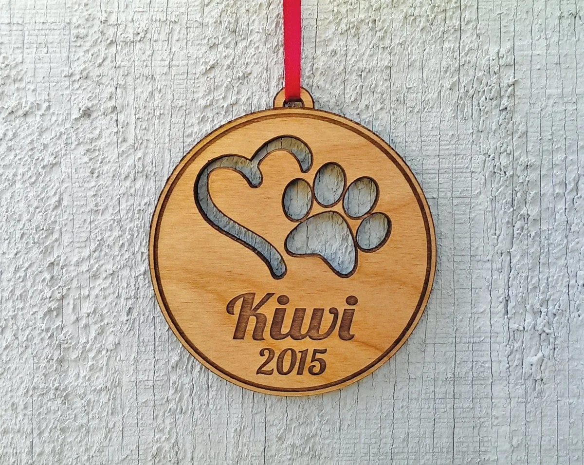 Personalized Pet Ornament Custom Engraved with Heart PawPrint Pets Name and Date Dog Cat Christmas Ornament Gift Holiday Tree Decor Ornament