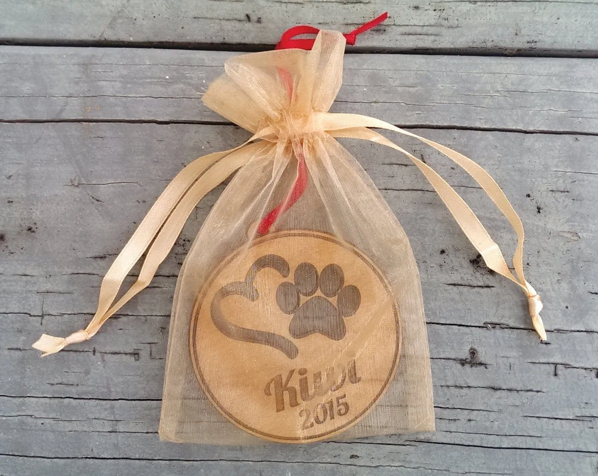 Personalized Pet Ornament Custom Engraved with Heart PawPrint Pets Name and Date Dog Cat Christmas Ornament Gift Holiday Tree Decor Ornament