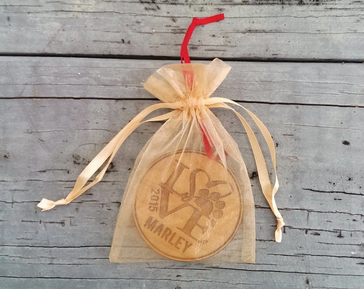 Personalized Pet Ornament Gift With Love Paw Print Pets Name and Date Ornament Dog Cat Christmas Gift Custom Engraved Wood Tree Ornament