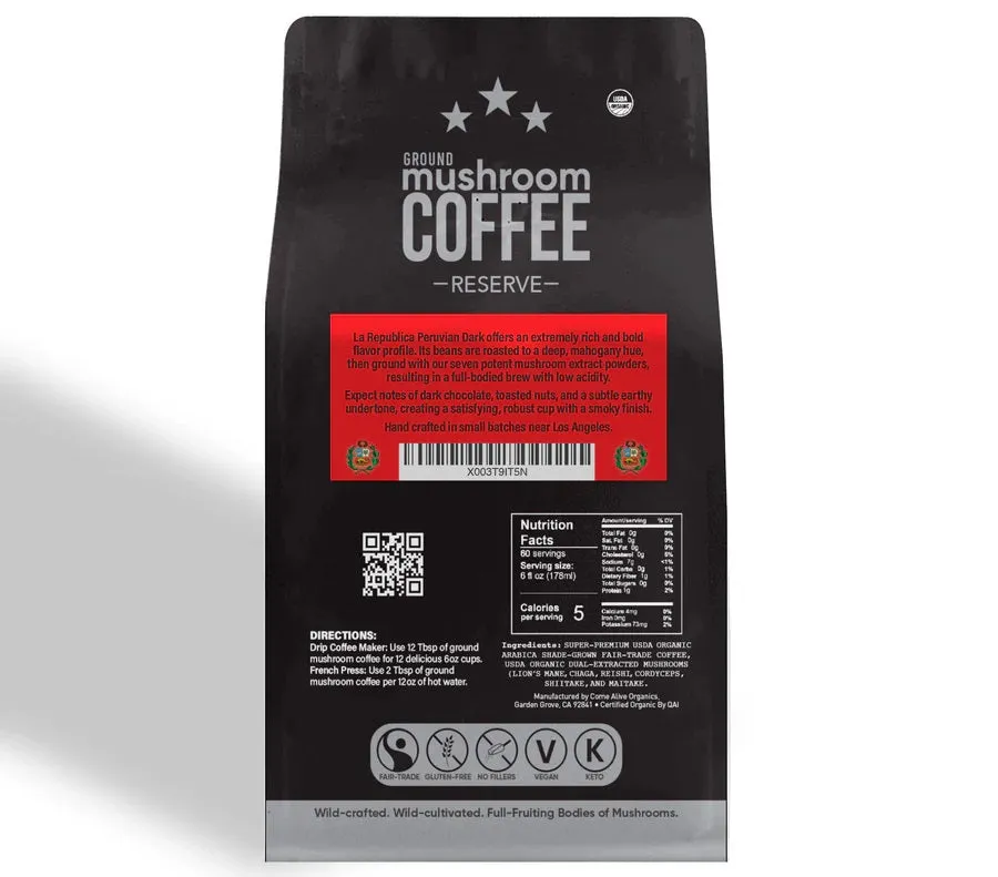 Peruvian Dark Ground RESERVE Mushroom Coffee - La Republica