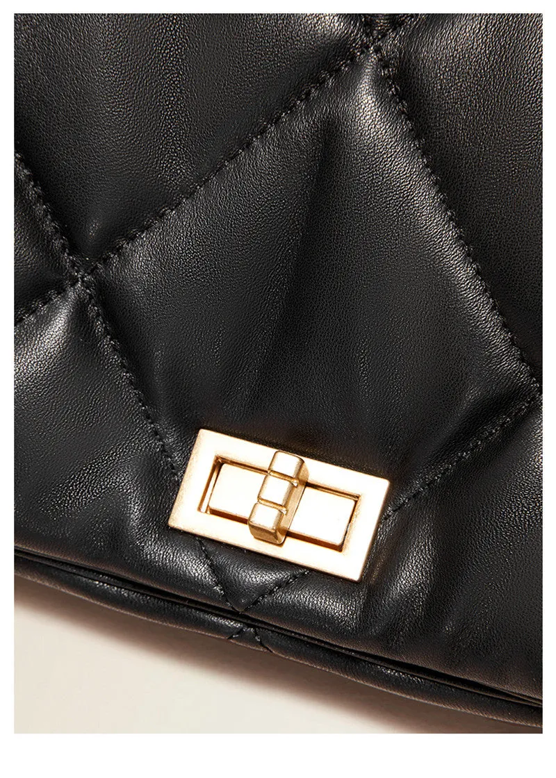 Quilted Chain Strap Leather Tote Bag