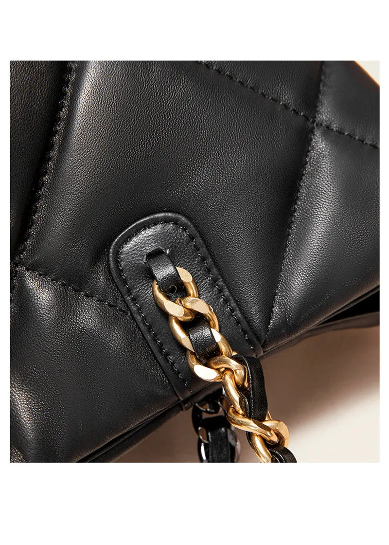 Quilted Chain Strap Leather Tote Bag