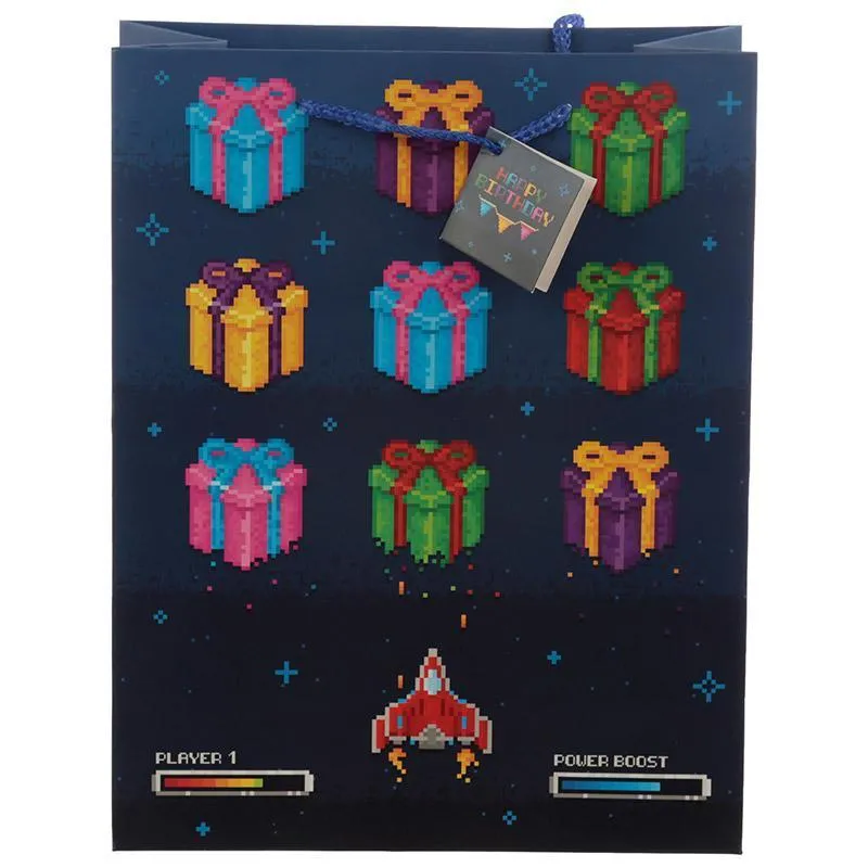 Retro Gaming Design Gift Bag 26 x 12 x 33cm - Happy Birthday