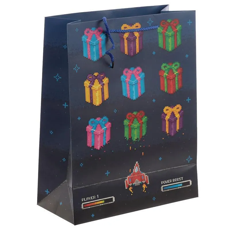Retro Gaming Design Gift Bag 26 x 12 x 33cm - Happy Birthday