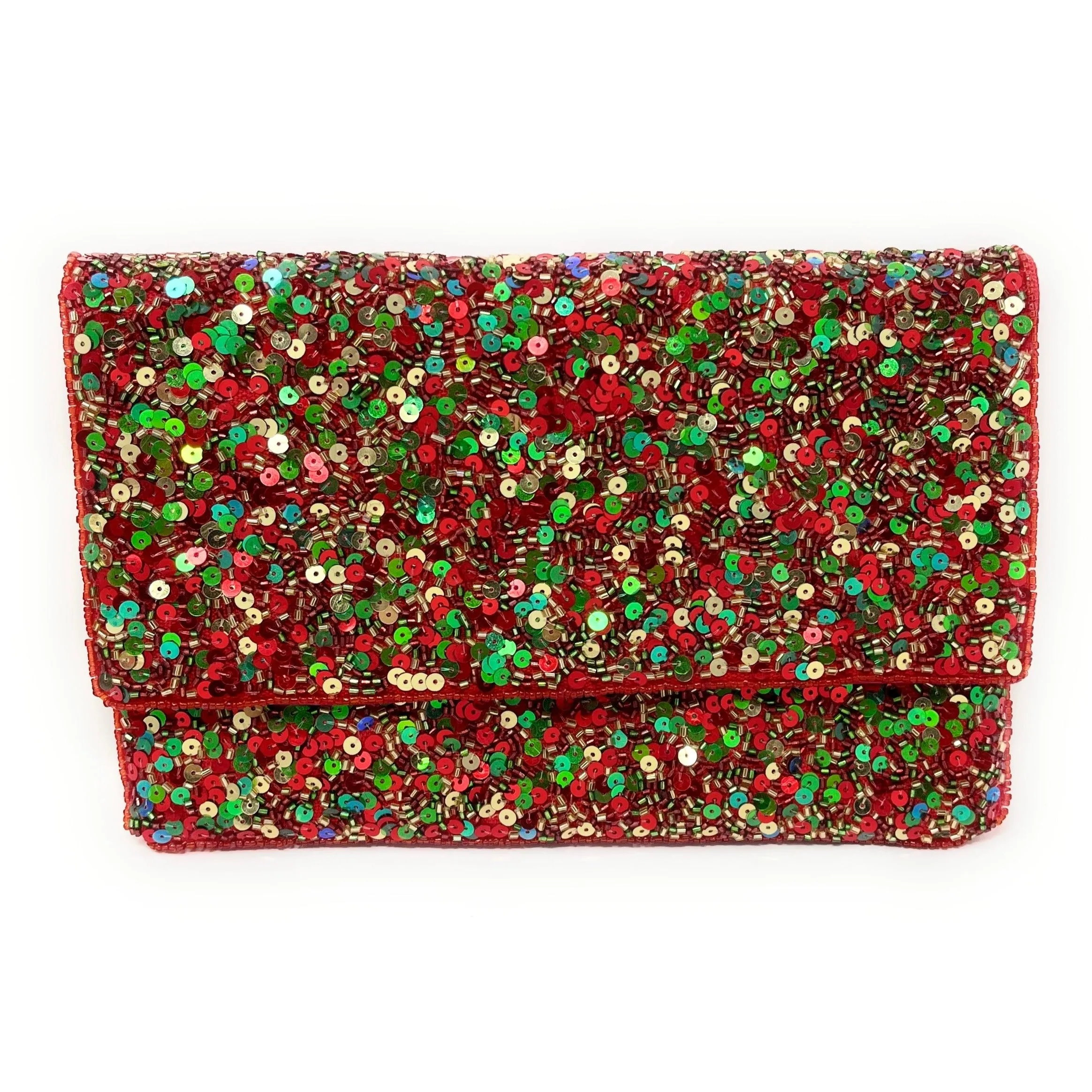 Sequin Red Green Beaded Clutch Purse