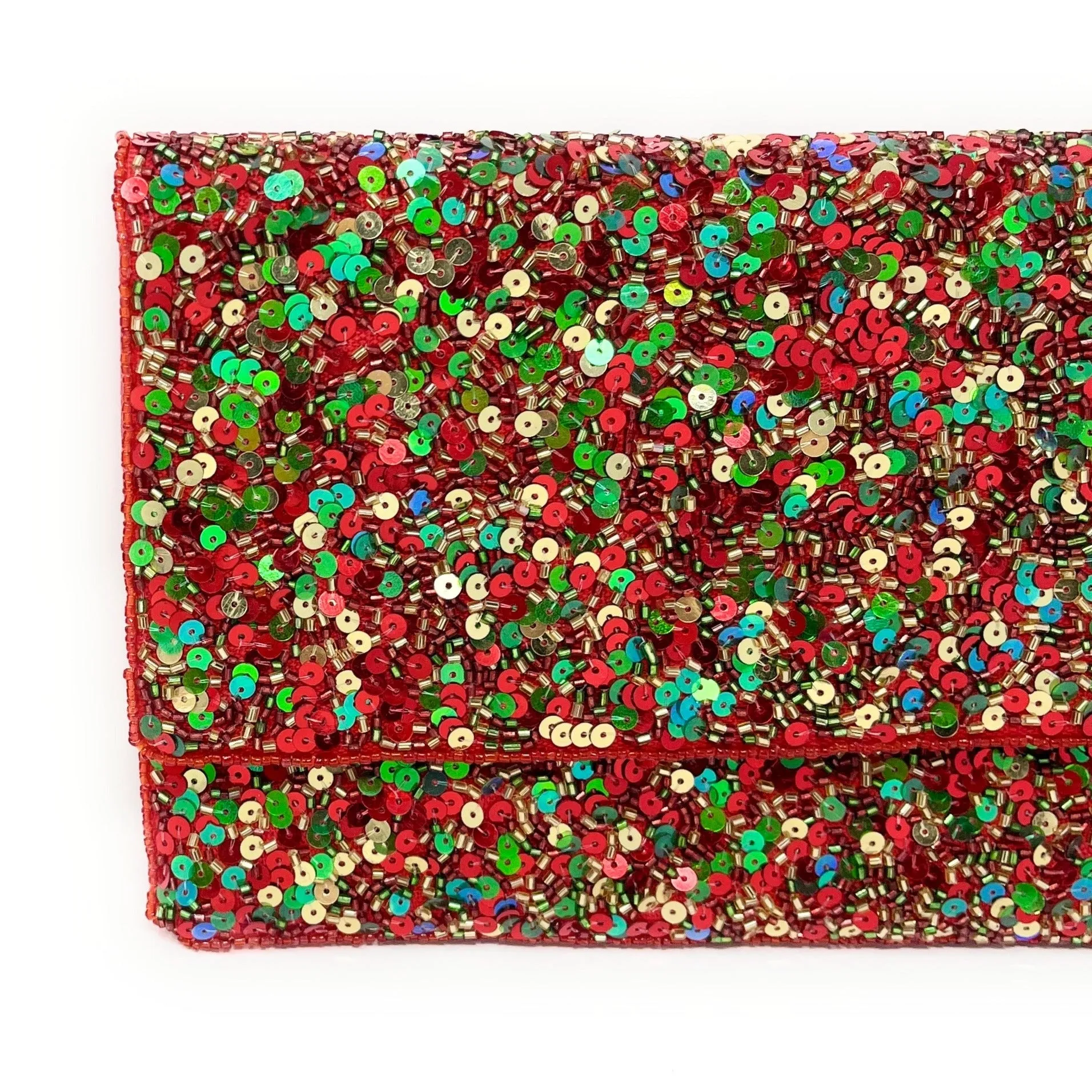Sequin Red Green Beaded Clutch Purse