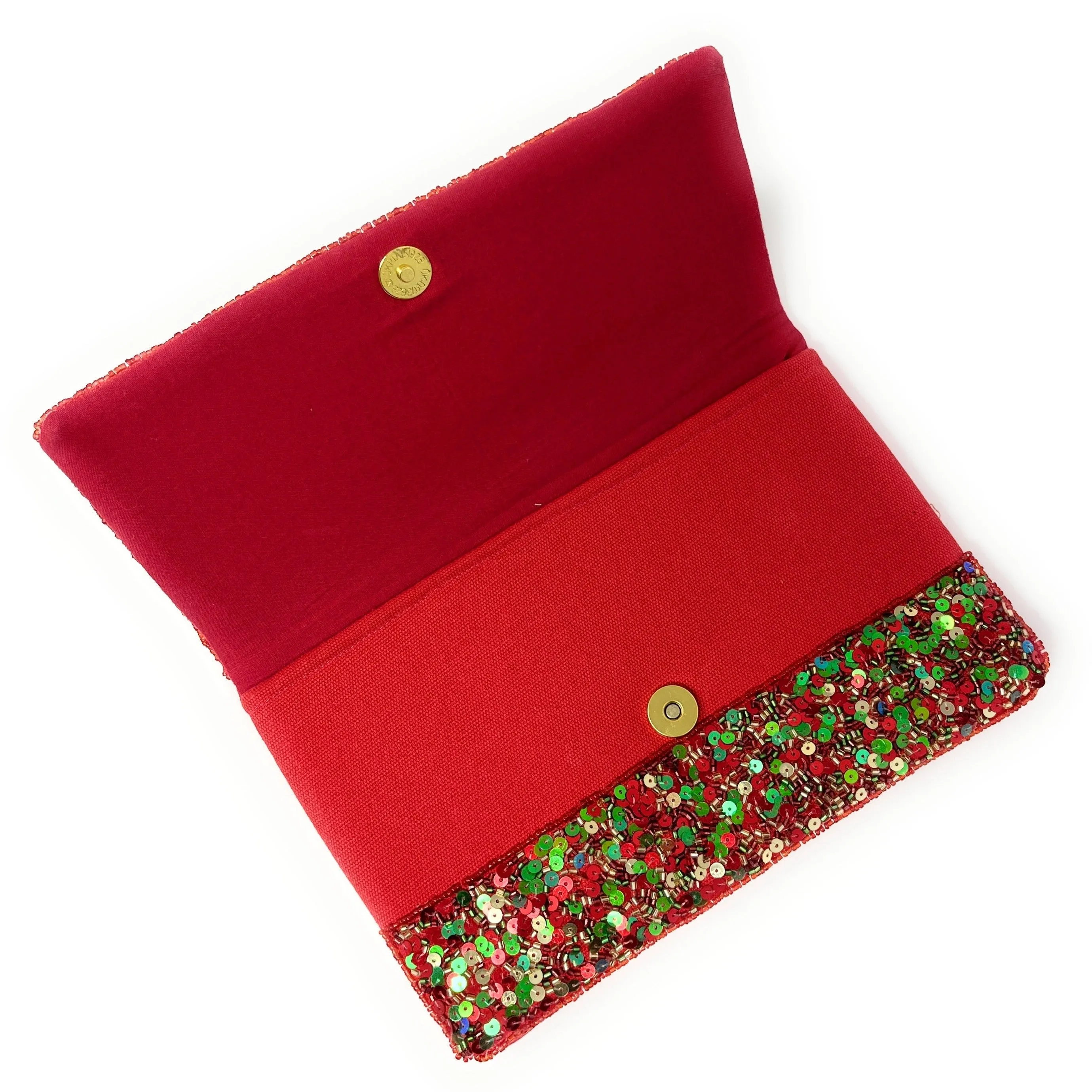 Sequin Red Green Beaded Clutch Purse