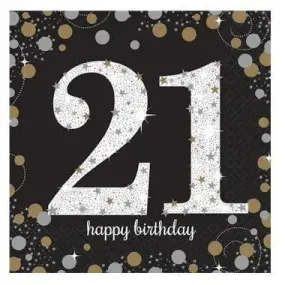 Sparkling Black 21st Napkins - Lunch 16 Pkt