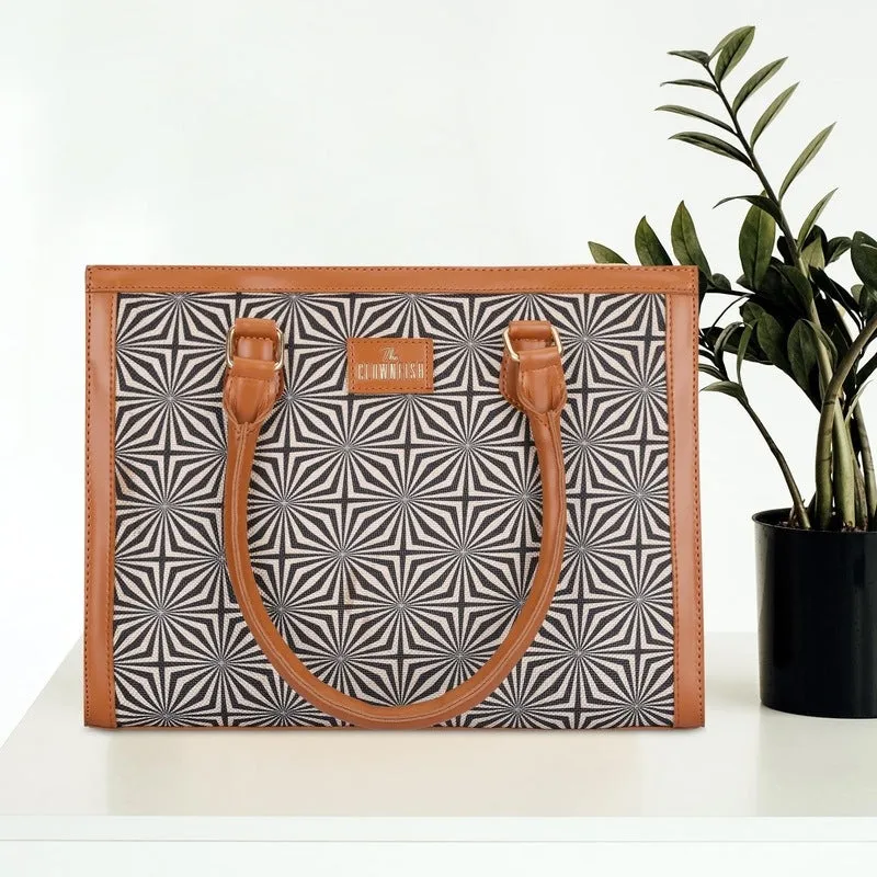 THE CLOWNFISH Alvis Handbag for Women Office Bag Ladies Shoulder Bag Tote For Women College Girls- Geometric Design (Tan)