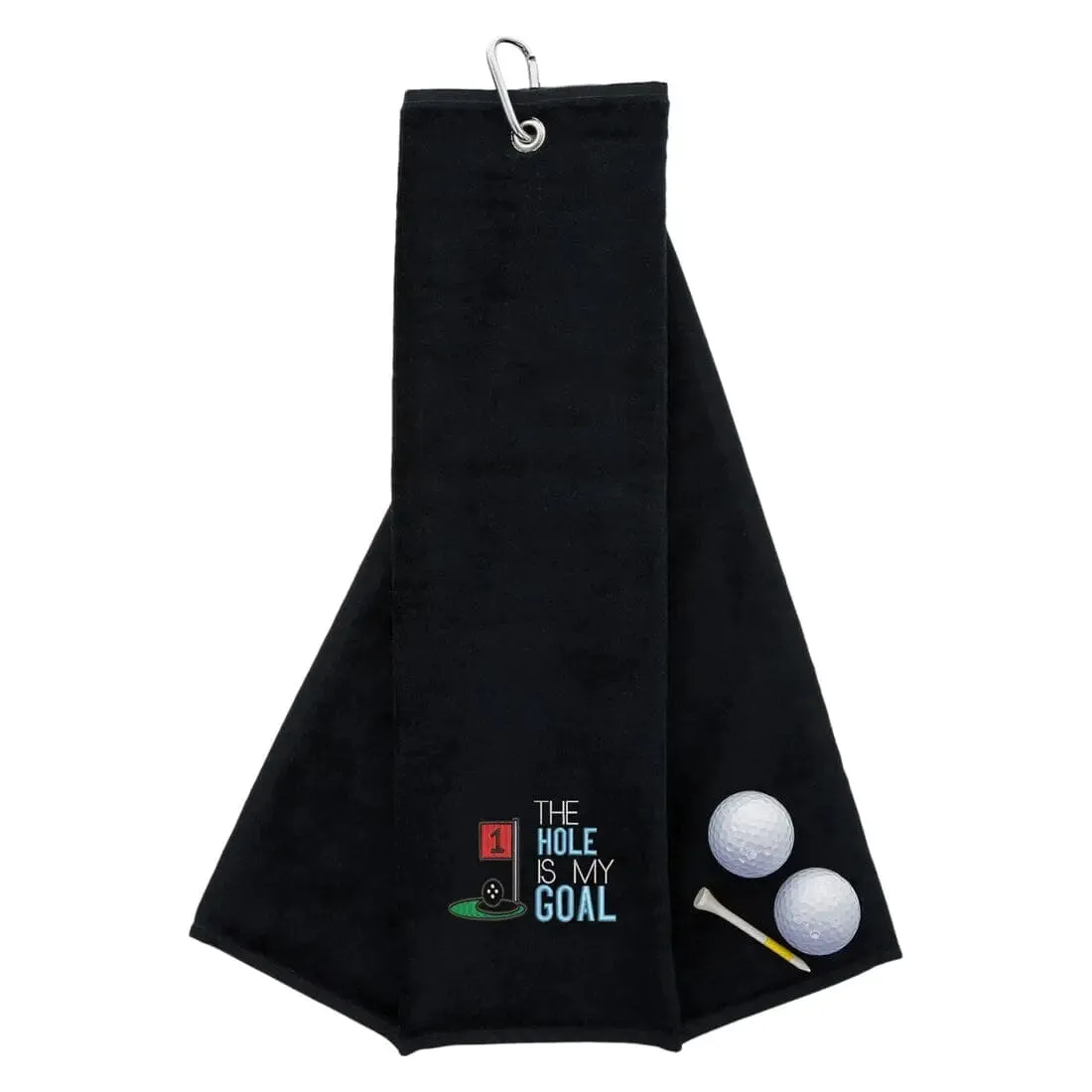 Tri-Fold Golf Towel Embroidered With Hole Is My Goal Logo