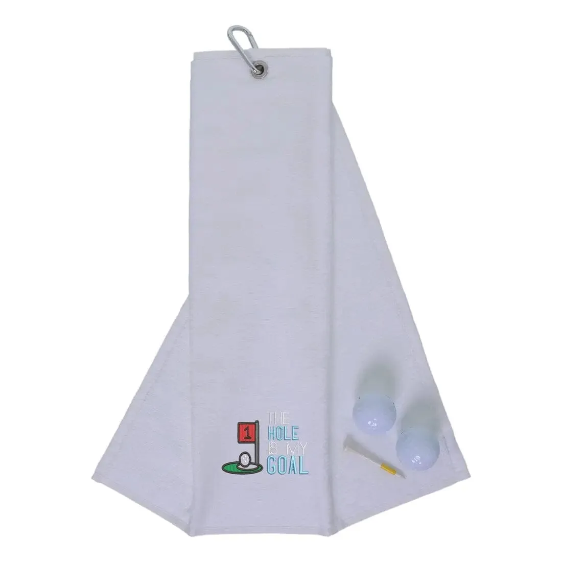 Tri-Fold Golf Towel Embroidered With Hole Is My Goal Logo