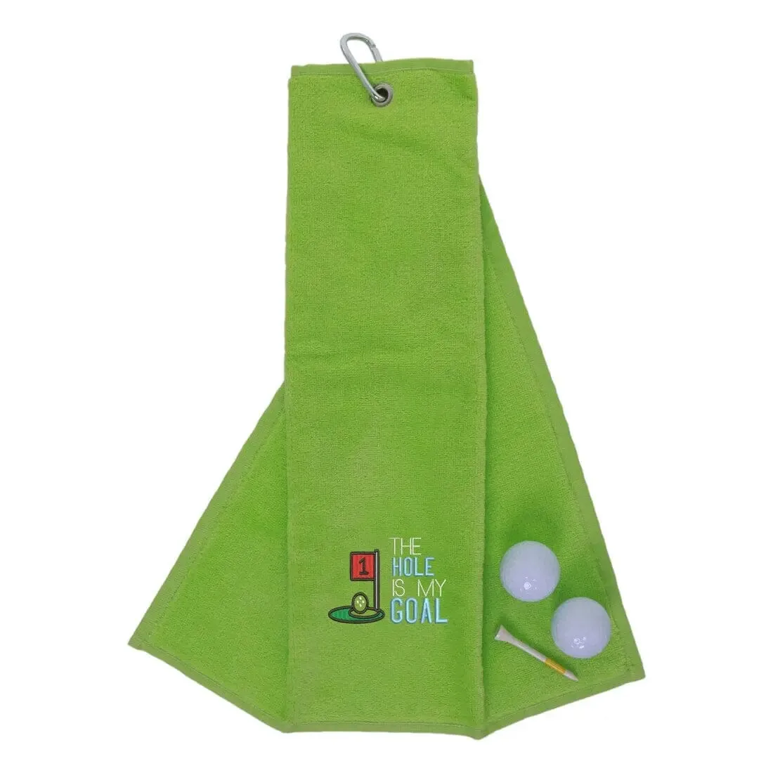 Tri-Fold Golf Towel Embroidered With Hole Is My Goal Logo