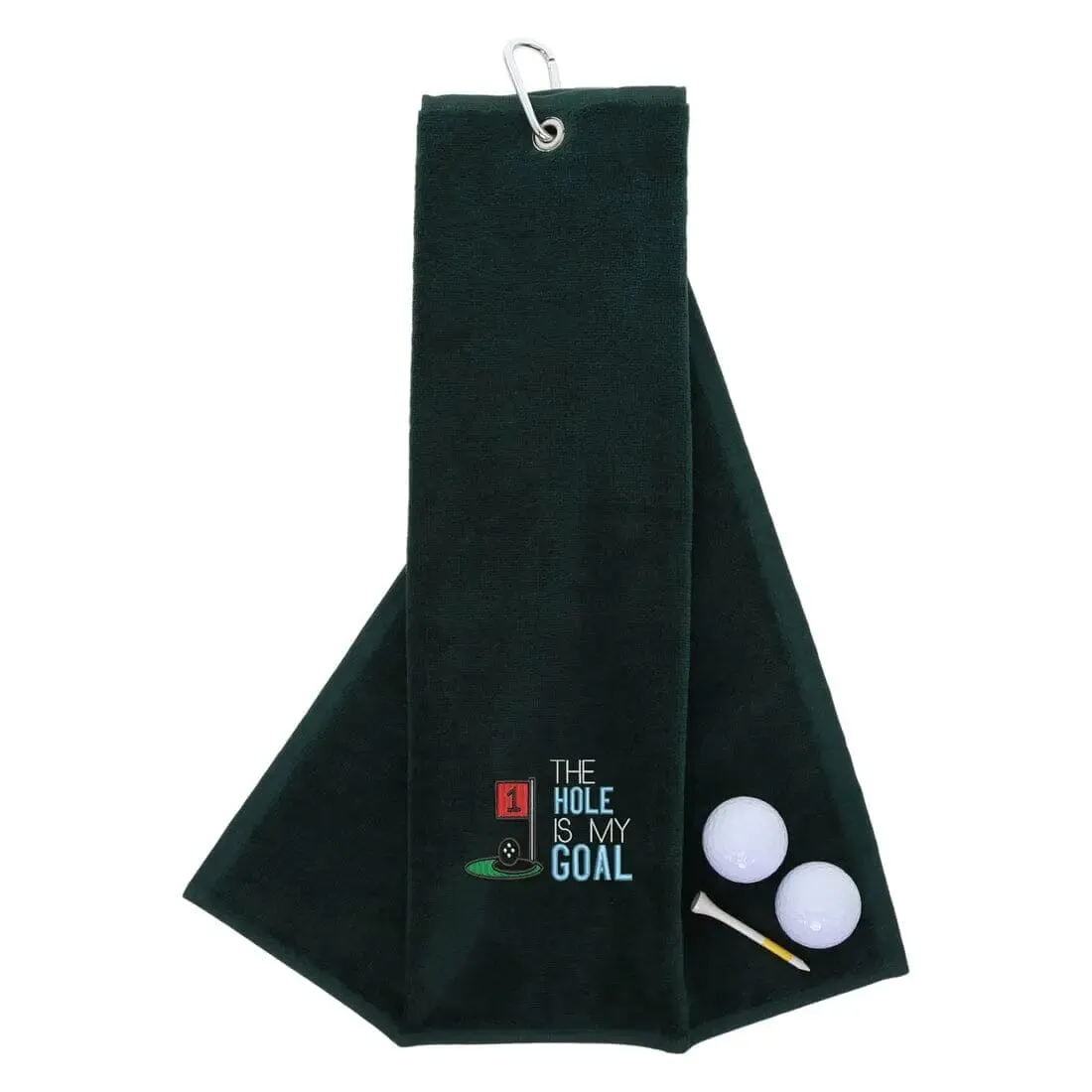 Tri-Fold Golf Towel Embroidered With Hole Is My Goal Logo