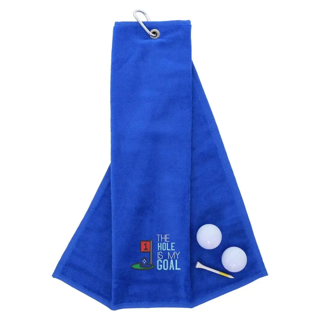 Tri-Fold Golf Towel Embroidered With Hole Is My Goal Logo