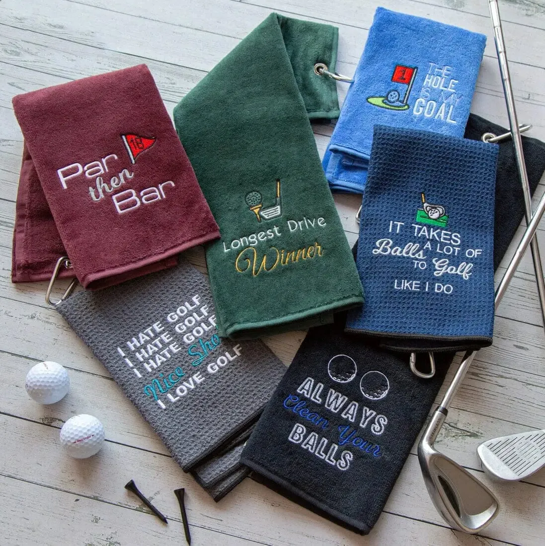 Tri-Fold Golf Towel Embroidered With Hole Is My Goal Logo