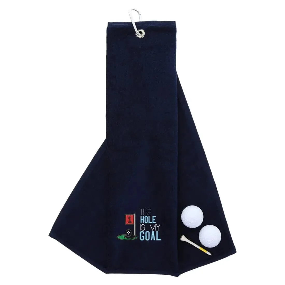 Tri-Fold Golf Towel Embroidered With Hole Is My Goal Logo