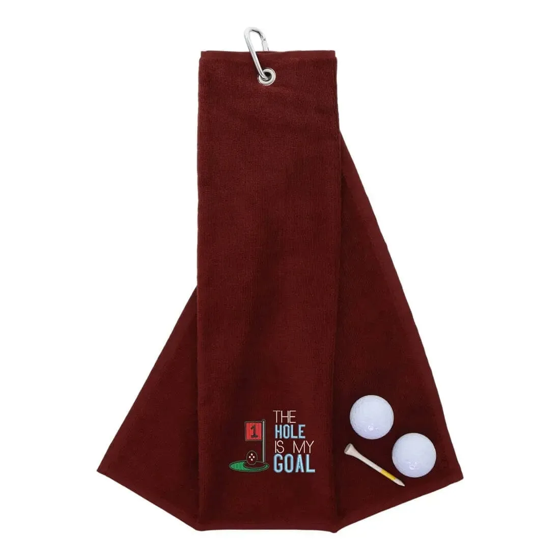 Tri-Fold Golf Towel Embroidered With Hole Is My Goal Logo