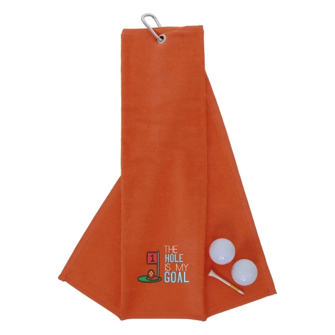 Tri-Fold Golf Towel Embroidered With Hole Is My Goal Logo