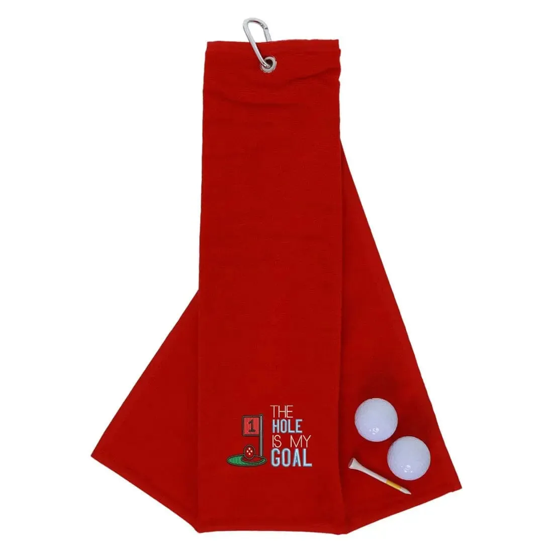 Tri-Fold Golf Towel Embroidered With Hole Is My Goal Logo