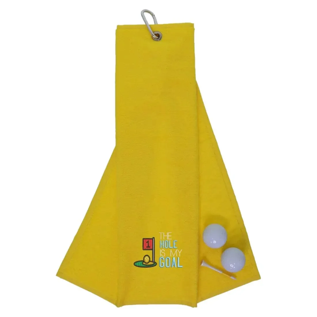 Tri-Fold Golf Towel Embroidered With Hole Is My Goal Logo