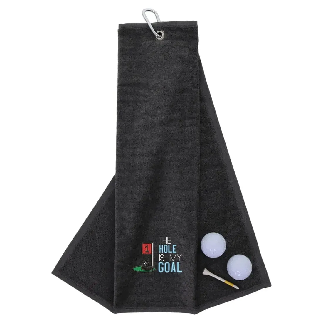 Tri-Fold Golf Towel Embroidered With Hole Is My Goal Logo