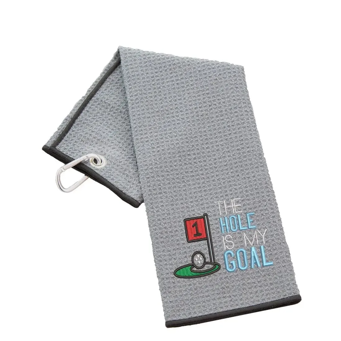 Tri-Fold Golf Towel Embroidered With Hole Is My Goal Logo