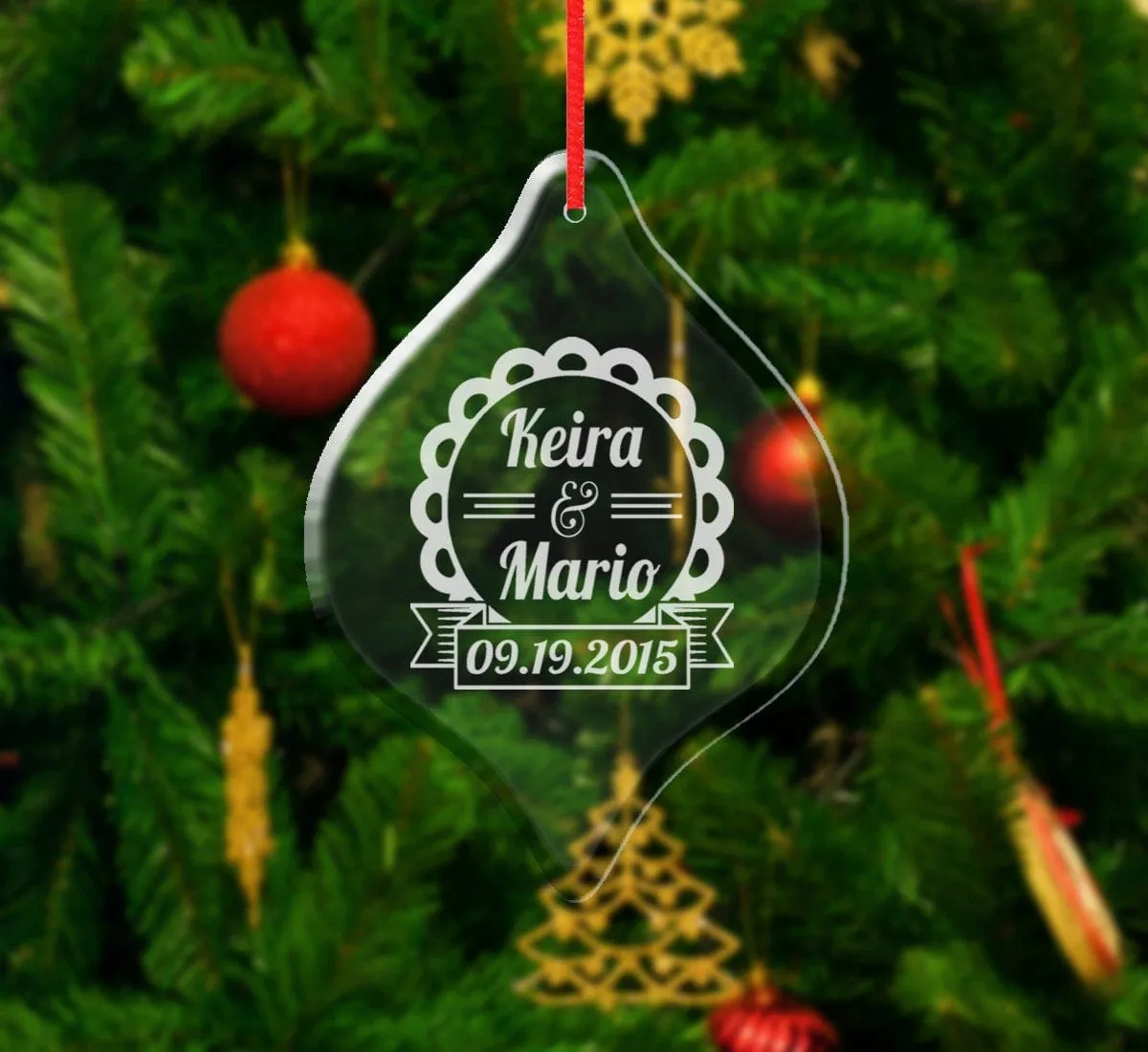 Wedding Christmas Ornaments Personalized Couple Christmas Gift Love Engraved Names Date Wedding Married Engagement Newlywed Engagement