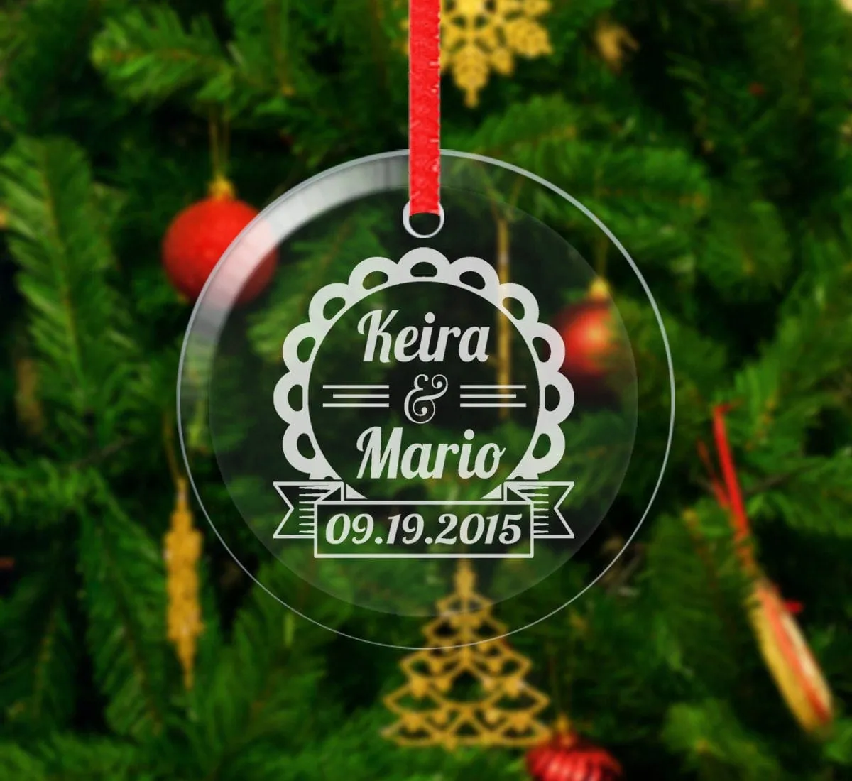 Wedding Christmas Ornaments Personalized Couple Christmas Gift Love Engraved Names Date Wedding Married Engagement Newlywed Engagement