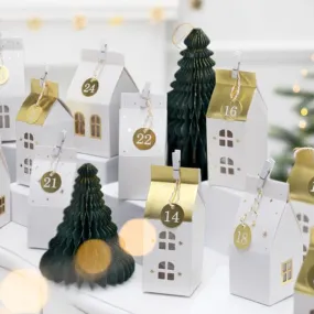White & Gold Christmas Advent Calendar Houses