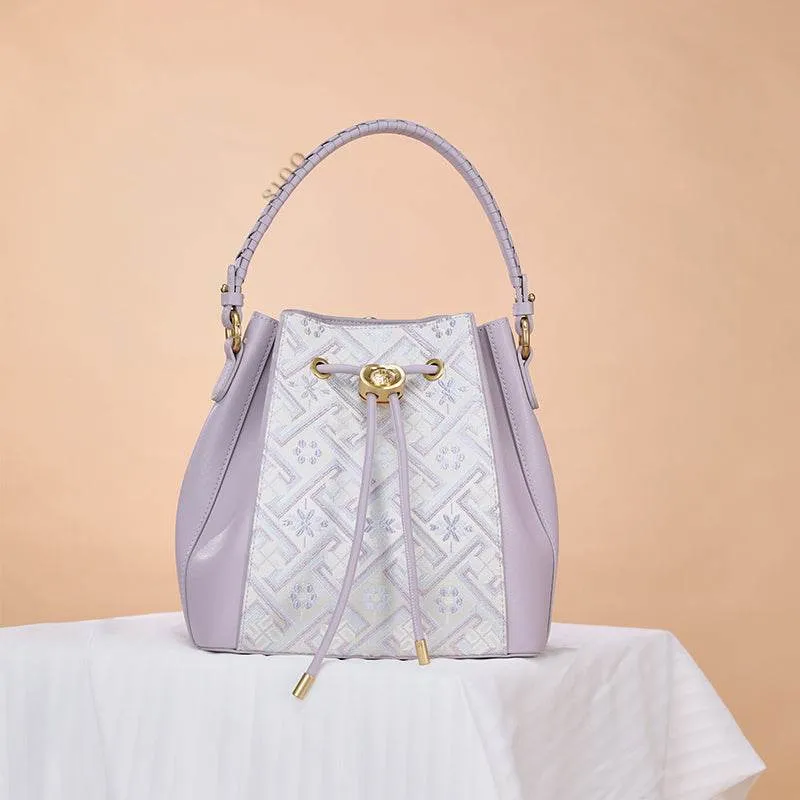 Zhuang Brocade Leather Crossbody Bag Backpack Romantic Purple