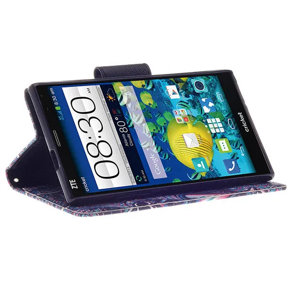 ZTE Grand X Max Case, Wrist Strap Magnetic Flip Fold[Kickstand] Pu Leather Wallet Case with ID & Card Slots - Tribal Elephant