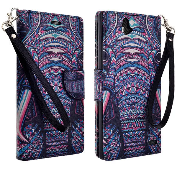 ZTE Grand X Max Case, Wrist Strap Magnetic Flip Fold[Kickstand] Pu Leather Wallet Case with ID & Card Slots - Tribal Elephant