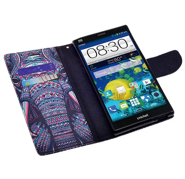 ZTE Grand X Max Case, Wrist Strap Magnetic Flip Fold[Kickstand] Pu Leather Wallet Case with ID & Card Slots - Tribal Elephant